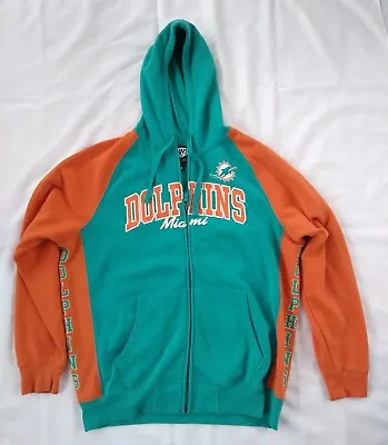 Miami DOLPHINS NFL Hands High Fleece Hoodie Jacket Mens Xl Vintage Look NICE • $24.89