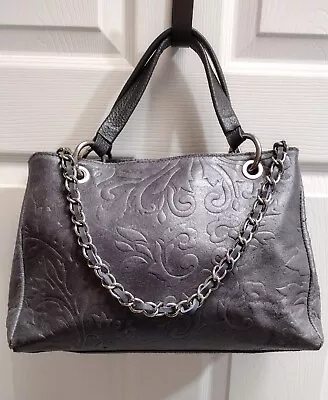 VERA PELLE Grey LEATHER RAISED FLORAL HANDBAG / SHOULDER BAG ~ Made In ITALY • $27.67