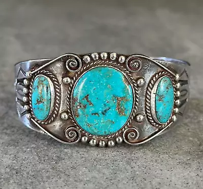 OLD VINTAGE Native American Navajo 1930's Turquoise  Sterling Silver Bracelet • $495