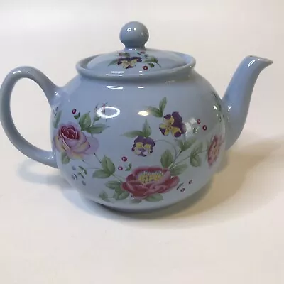 VINTAGE Royal Patrician Blue Floral Teapot Roses Pansy Staffordshire England • $35