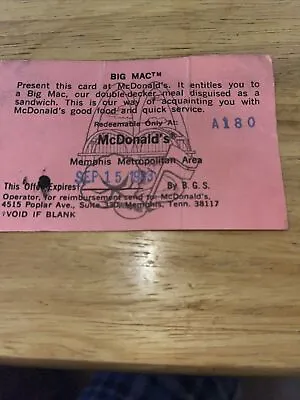 Vintage 1983 McDonald's Coupons Free Big Mac Great Coupon ￼ • $12