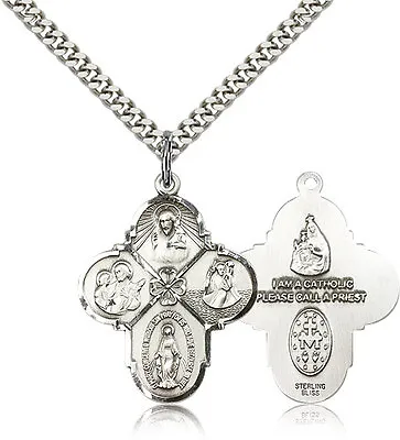 .925 Sterling Silver Four Way Cross Necklace For Men On 24 Chain - 30 Day Mo... • $77.25
