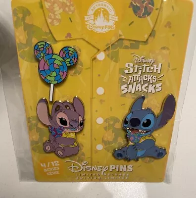 NEW Disney Stitch Attacks Snacks Lollipop Series 4 Ltd. Pin Set - Stitch & Angel • $34.35