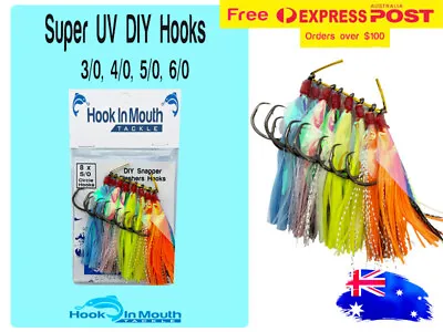 $12.99 • Buy 8 X DIY Super UV Flasher Hooks 3/0 4/0 5/0 6/0 Gummy Rigs Snapper Snatcher Rig