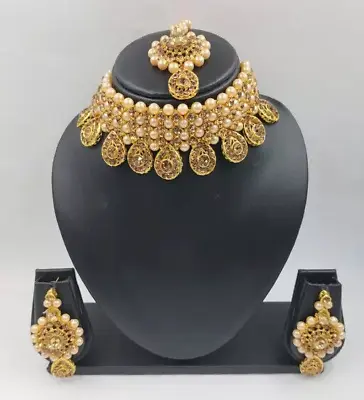 Indian Bollywood Gold Plated Kundan Choker Bridal Necklace Earrings Jewelry Set • $19.49