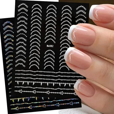Nail Designs Glitter French Nail Stickers 3D Nail Decals Nail Art Sticker • $1.32