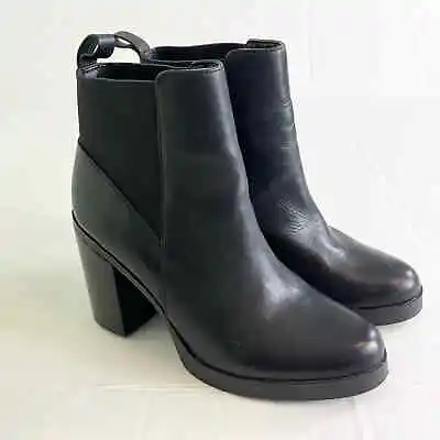$42.89 • Buy Steve Madden Nana Leather Heel Boots Ankle Bootie Size 8.5 Black