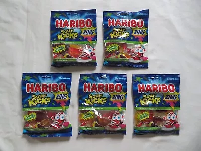 (5) Bags Of Haribo Sour Kicks Gummi Candy 4.5 Oz Each Share Size Zing ! • £18.27