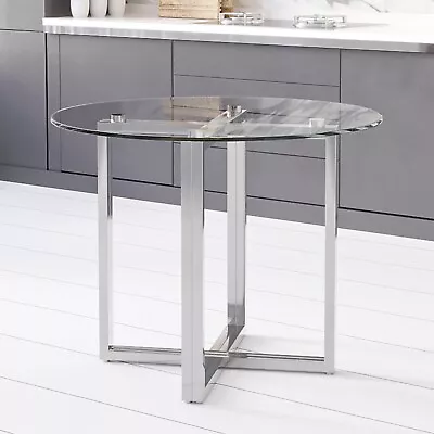 Round Glass Dining Table With Mirrored Legs - Seats 4 - Alana Boutique ANB001 • £109.92