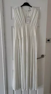 NWT Zara White Asymmetrical Waist Beautifully Draped Grecian Wedding Maxi Dress • £35