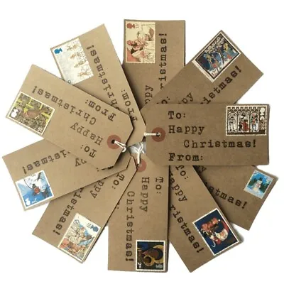 10 X Christmas Gift Tags. Traditional Handmade With Vintage Postage Stamps. • £4.50