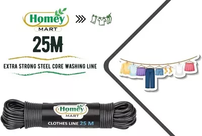 25m Heavy Duty Washing Line Steel Core Rope Outdoor Laundry Clothes Line - Grey • £5.89