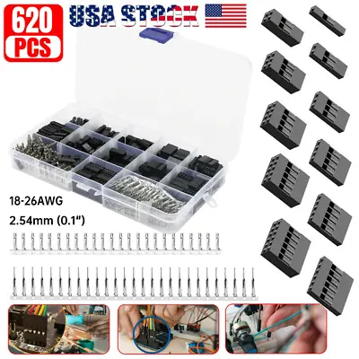 620Pcs 2.54mm Pitch Pin Plug Housing Connector Dupont Male Female Crimp Pins Kit • $11.45