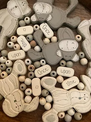 Mamas And Papas Once Upon A Time Wooden Beads Grey White Traditional Teddy Bears • £5