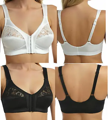 UK Womens Ladies Marlon Non Wired Front Fastening Soft Cup Bra Size 34B-48E • £10.99