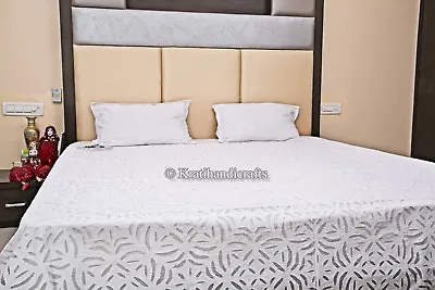 £126.41 • Buy Applique Cut Work Bed Cover Indien Hand Stitched Organza Blanket Throw King Size