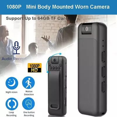 1080P HD Video DVR Clip IR Night Cam 8-Hour Camcorder Mini Police Body Camera US • $18