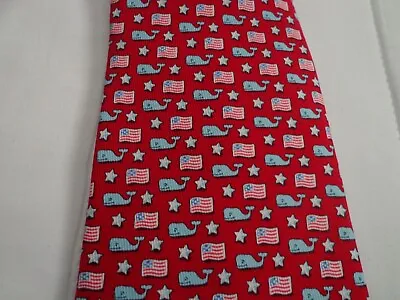 Vineyard Vines Boys Neck Tie Flag Whale Red American Patriotic 100% Silk USAMade • $25.99