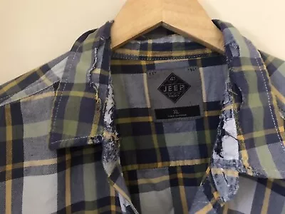 Size XL JEEP Spirit Grunge Distressed Collar Checked Long Sleeve Shirt • $11