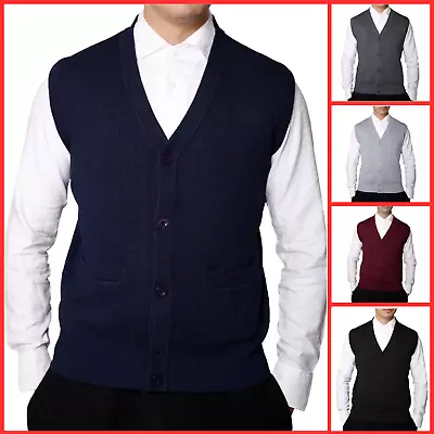 Men's Sleeveless ButtonUp V-neck Jumper Sweatshirt Cardigan Top Sleeveless (905) • £11.86
