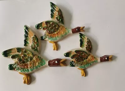 Flying Ducks Plaster Wall Hanging Plaques Handmade In UK Kitsch Birds 50's Retro • £59.99