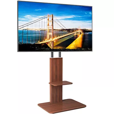 Cantilever Swivel Floor TV Stand TV Mount Bracket Strong Shelf Wood Base Bearing • £79.93