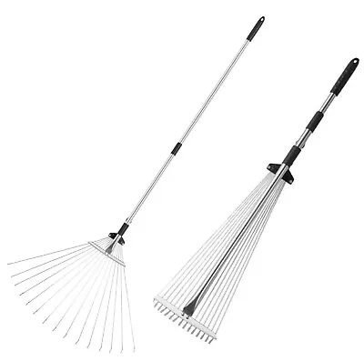 Garden Lawn Leaf Rake 15 Tooth Telescopic Handle Aluminium Heavy Duty Grass Rake • £11.99