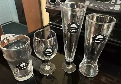 Set Of 4 Glasses W/ Mustache Stem Wine Pilsner Beer Pint Glass • $3.49