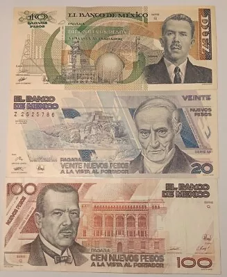 Mexico 10 20  100 Nuevos Pesos (3 Pcs Set/ 1992 Bu Paper Money Free Shipping  • $107.99