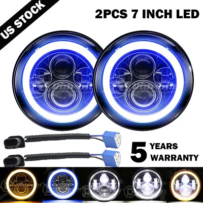 $49.99 • Buy 7  Inch Round LED Headlights Hi/Low Beam Blue Halo DRL For VW Beetle 1950-1979