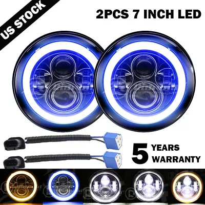 $49.99 • Buy 7  Inch Round LED Headlights Hi/Low Beam Blue Halo DRL For VW Beetle 1950-1979
