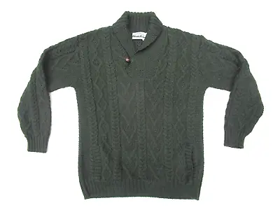 Aran Crafts Green Irish Wool Fisherman's Sweater With Shawl Collar Mens Large • $54.99