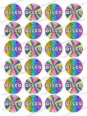 24 Disco 1.5  Edible Icing Cupcake Fairy Cake 70s 80s 90s Party Bun Toppers • £4.65