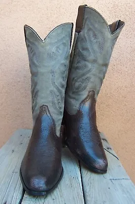 OAK TREE FARMS Womens Cowboy Western Fashion Boots Brown Olive Leather Size 8.5M • $49.99