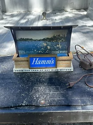 Vintage Small Hamm's Beer Sky Bkue Waters Lighted Counter Bar Table Top Sign • $77