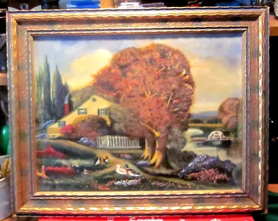 Vintage Framed Signed Oil Painting On Canvas Landscape Farmhouse Animals  Harold • $59.99