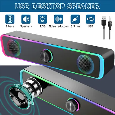 Desktop Speaker Wired USB Powered Computer Speakers For PC Tablets Laptop RGB UK • £12.99