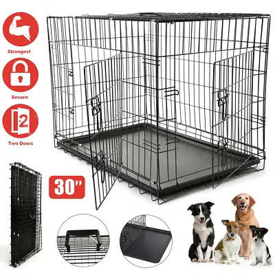 £32.89 • Buy 30'' Large Foldable Dog Cage Puppy Metal Training Crate Pet Crate CarrierTray UK