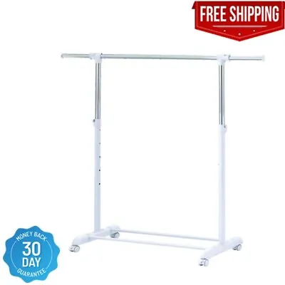 Mainstays Adjustable Rolling Garment Rack Metal Chrome White ( Free Shipping ) • $11.49