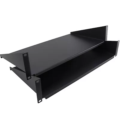 [Twin Pack] Fixed Cantilever Shelf 2U 250mm Deep Black 19 Inch Data Cabinet Rack • £32.66