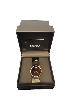 Movado Classic Museum  Swiss Quartz  Black Dial Working Watch  Leather In  Box • $189.99