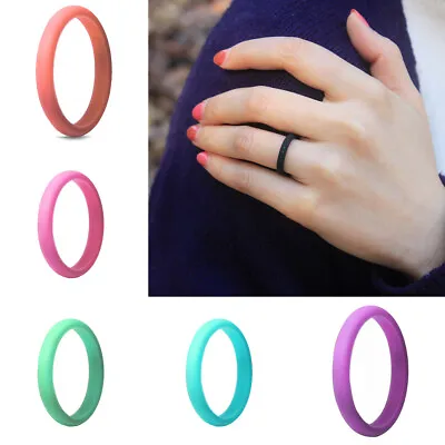 2.7mm Thin Silicone Ring Sports Gym Ring Men Women Rubber Band Sizes 5-10 • £3.22