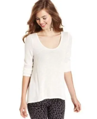 BAR III Women's Scoop Neck Three Quarter Sleeve Sweater Vanilla Ice White L • $17.27