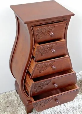 Ladies Lingerie Dresser Vintage Style Brown Solid Wood Carved 5 Drawer Chest • $339.89