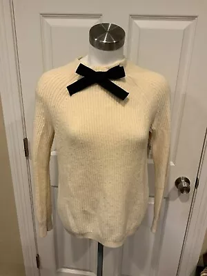 J. Crew Ivory Mock Neck Sweater W/ Black Collar Bow Size XS • $32.25