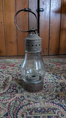 Rare Antique Early Metal Punched Tin Whale Oil Lantern Onion Glass Globe 11  • $250