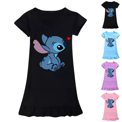 Girls Kids Stitch Sleepwear Pyjamas Nightdress Dress Age 7 8 9 10 11 12 13 14 • £10.22