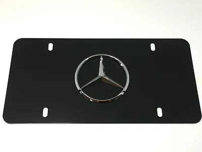 3D Mercedes Benz Star Logo Black Stainless Metal Front License Plate + Caps • $25.99