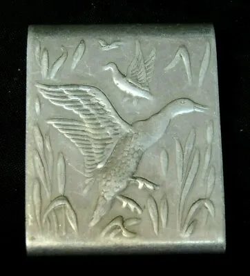 Vintage Embossed Metal Matchbook Holder Embossed Ducks Veedol Oil Matches • $14.99