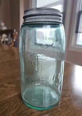 Mason's Jar Antique Light Green CFJ Patent Nov 30th 1858 With Zinc Lid • $21